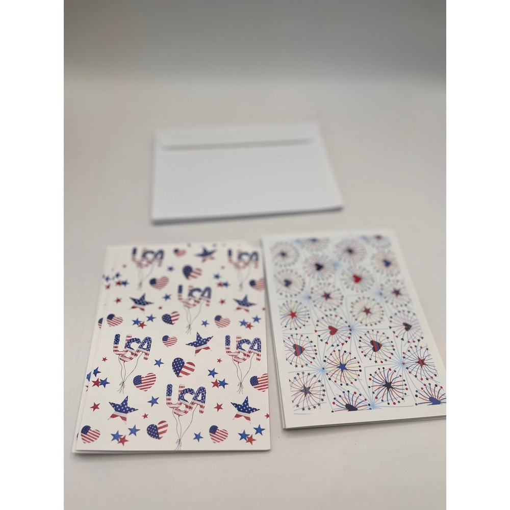 10 Patriotic USA Greeting Cards with Envelopes 4th of July Fireworks 4.5x6